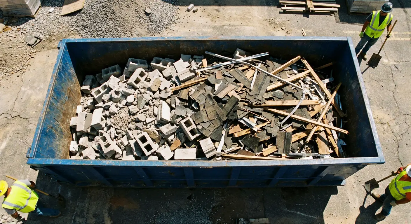 Roll-off dumpster loaded with construction debris in Omaha, NE