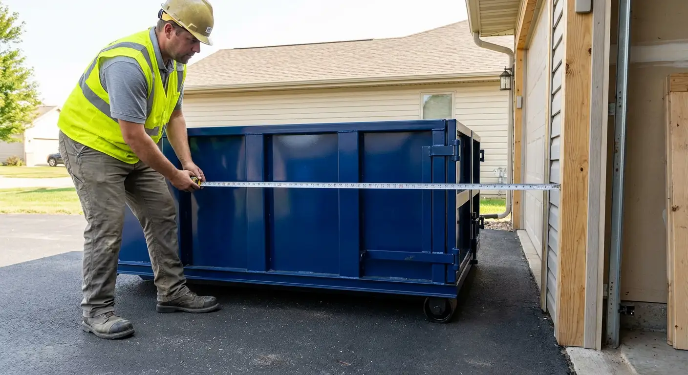Site assessment for dumpster placement showing clearance requirements in Omaha, NE
