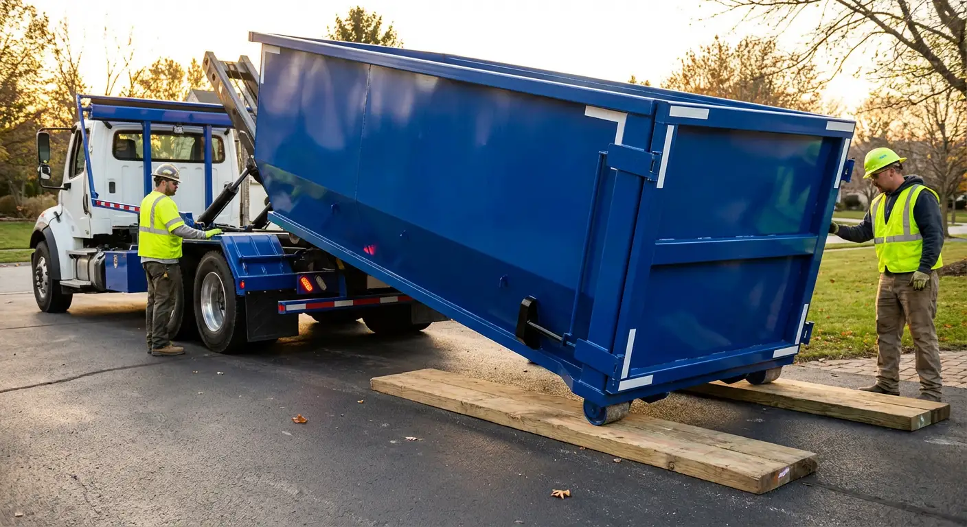 Dumpster delivery on driveway in Omaha, NE